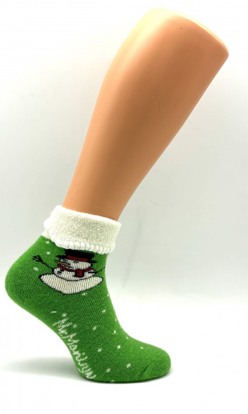 Schneemann Socken in Hellgrün mit Angora Wolle